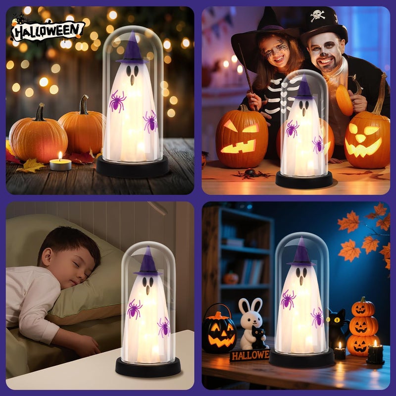 Tayfeim Halloween Decor-Halloween Decorations Indoor-Light Up Ghost in Glass Cloche-Cute Ghost with Light for Home Kitchen Mantel Tabletop Party Decor- Ghost-Purple - Image 5